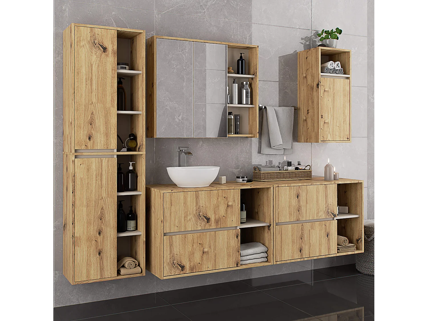 Armário Suspenso de Banheiro VAMI Artisan 50x170x30 cm 2 Portas 10 Prateleiras