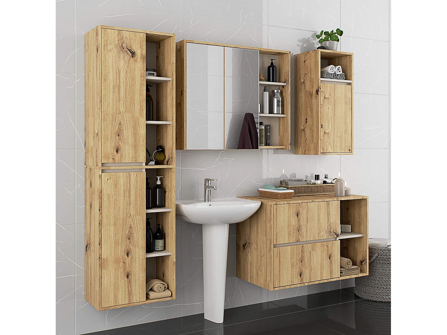 Armário Suspenso de Banheiro VAMI Artisan 50x170x30 cm 2 Portas 10 Prateleiras