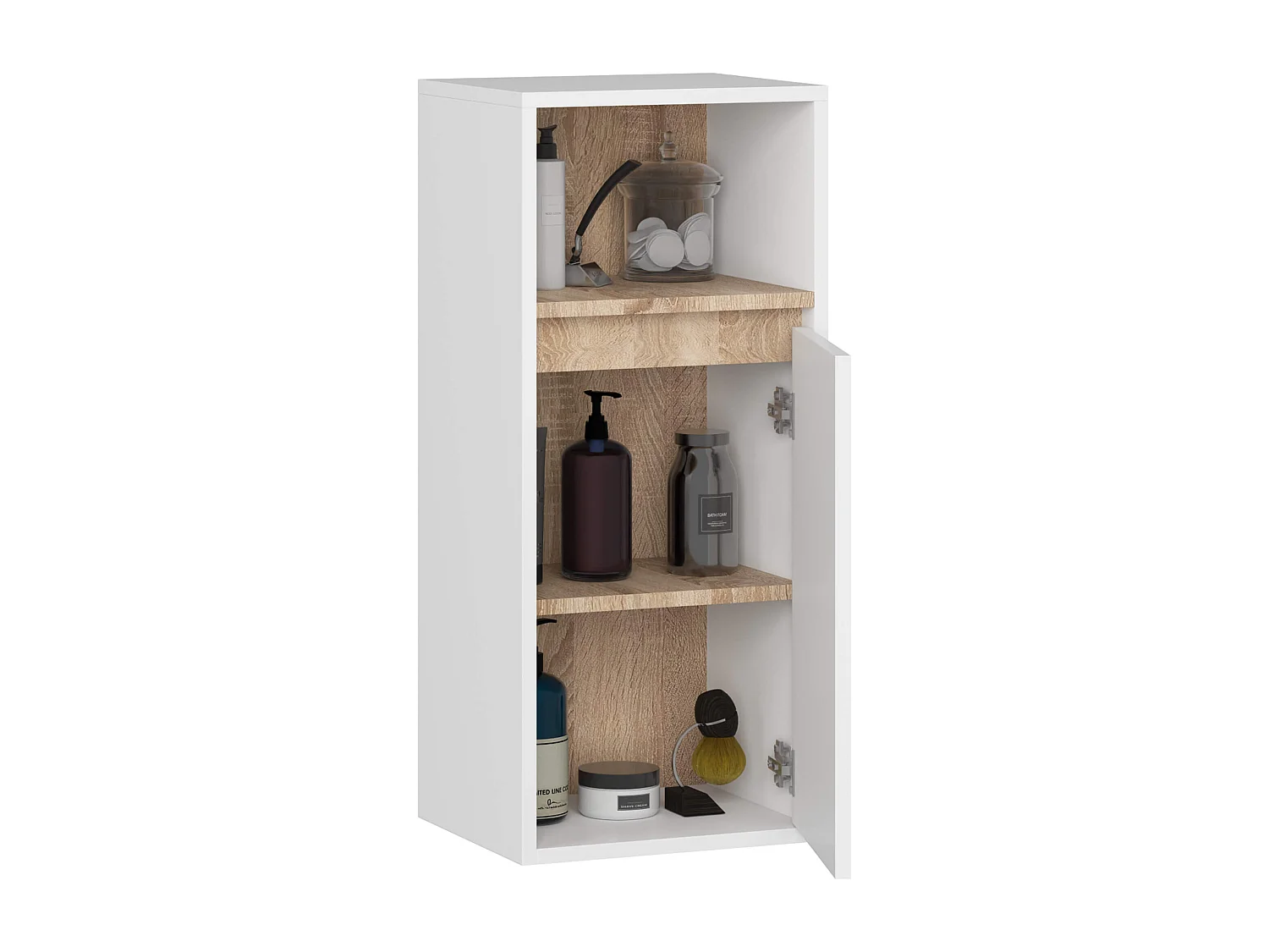 Armário Suspenso para Banheiro VAMI W35, 1 Porta, Branco/Carvalho Sonoma