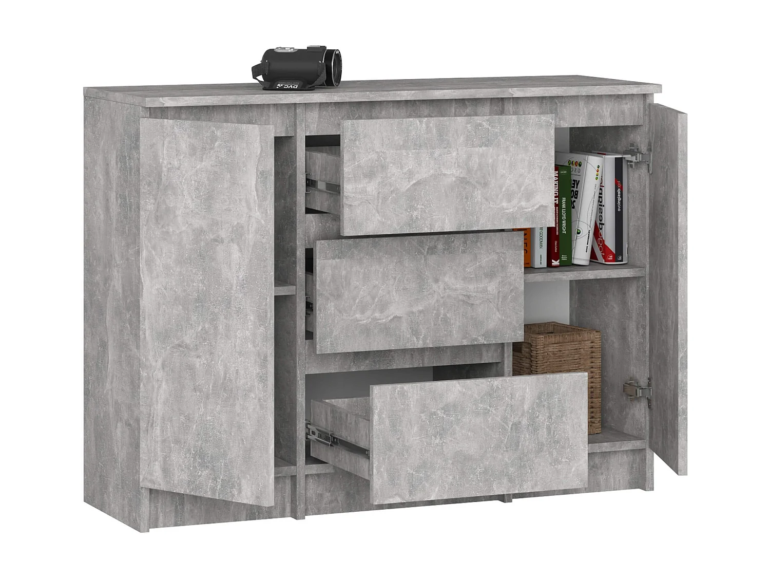 Cômoda K100 2 Portas 3 Gavetas Estilo Clássico Acabamento Beton