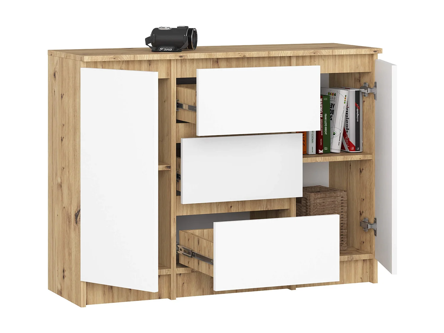 Cômoda Elegante K100 Artisan/Bluetooth - Estilo Clássico, 2 Portas, 3 Gavetas, Montagem DIY