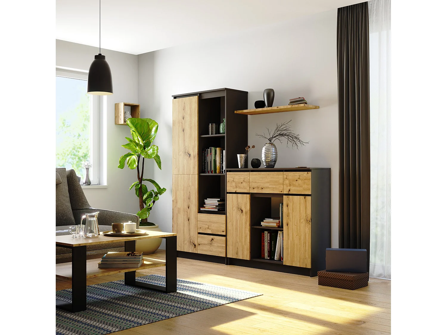 Cômoda Stilo Clássico 2 Portas 3 Gavetas Grafite Carvalho Artesanal