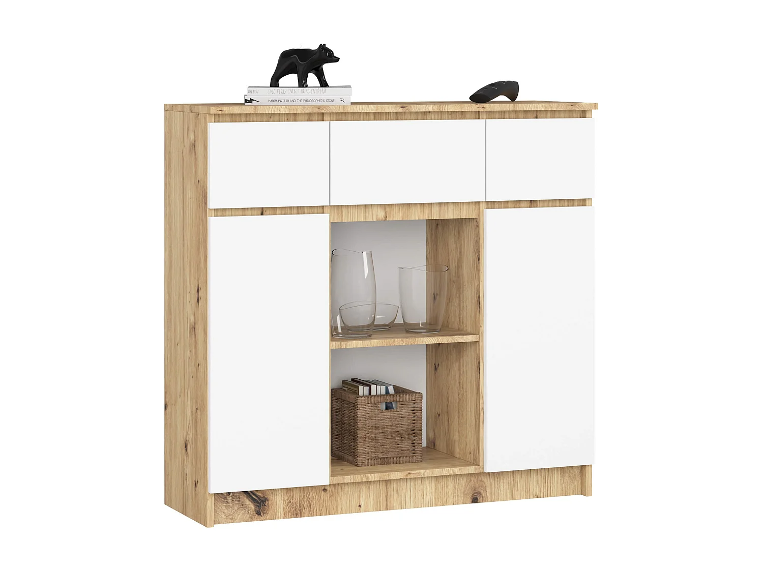 Aparador Elegante Dãb Artisan e Branco com 3 Gavetas e 2 Portas - K100