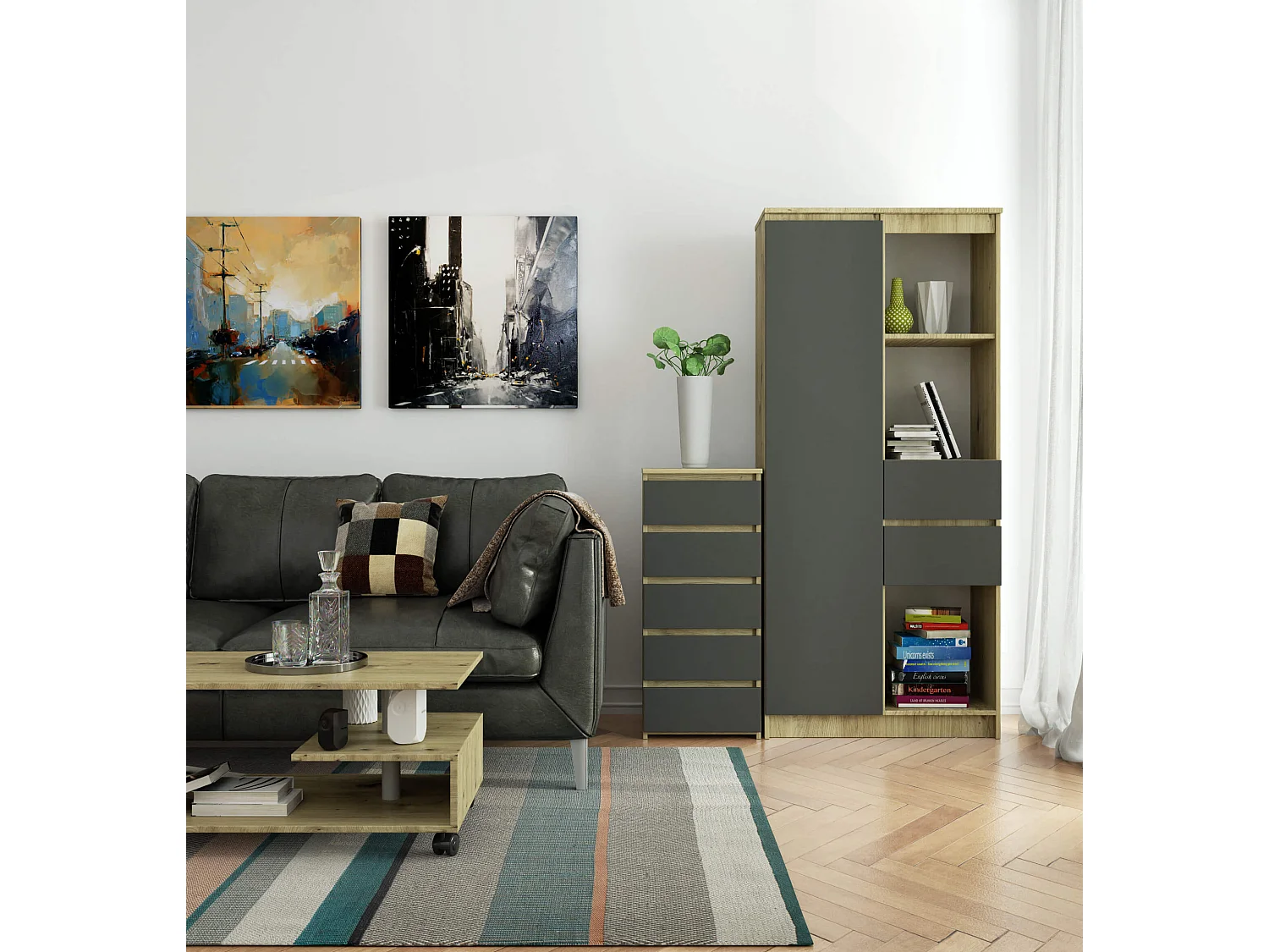 Cômoda de Gavetas Artisan Cinza com 5 Gavetas - 40x92x35cm - Autômontagem