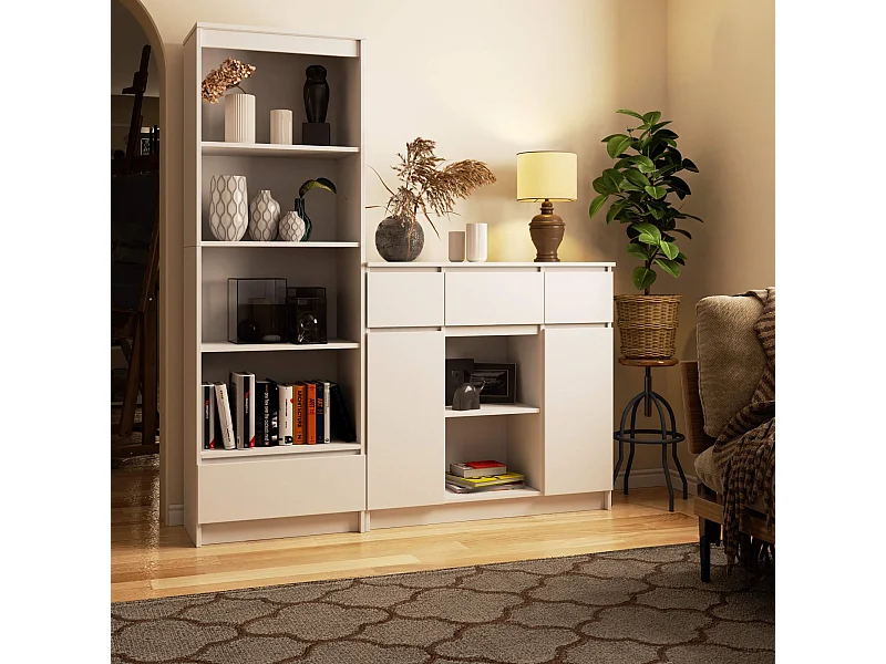 Cômoda Elegante K100 Branca 2 Portas 3 Gavetas 1 Prateleira - Design Clássico, Auto-Montagem