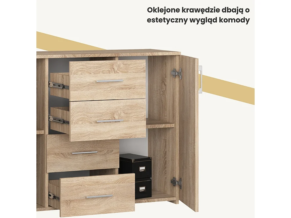 Cômoda Elegance Carvalho de Sonoma 110cm - 4 Gavetas, 2 Portas