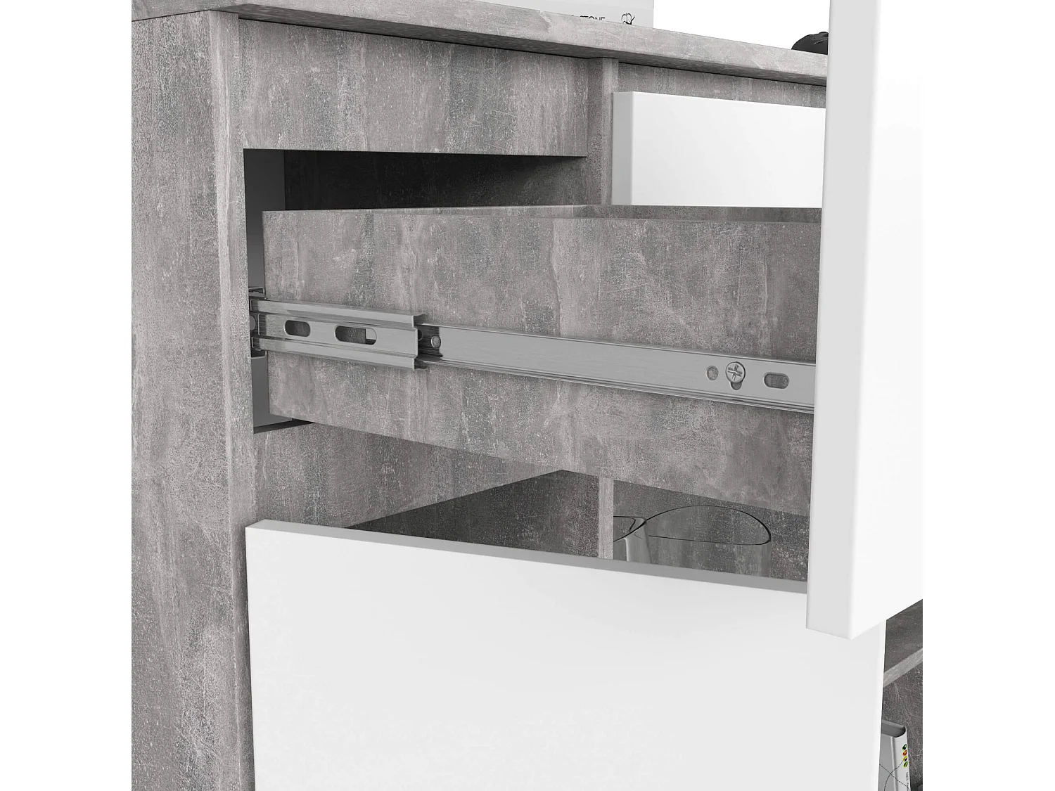 Cômoda Clássica K100 2D3G1P Cinza e Branco com Acabamento Fosco e Sistema de Bloqueio de Gavetas