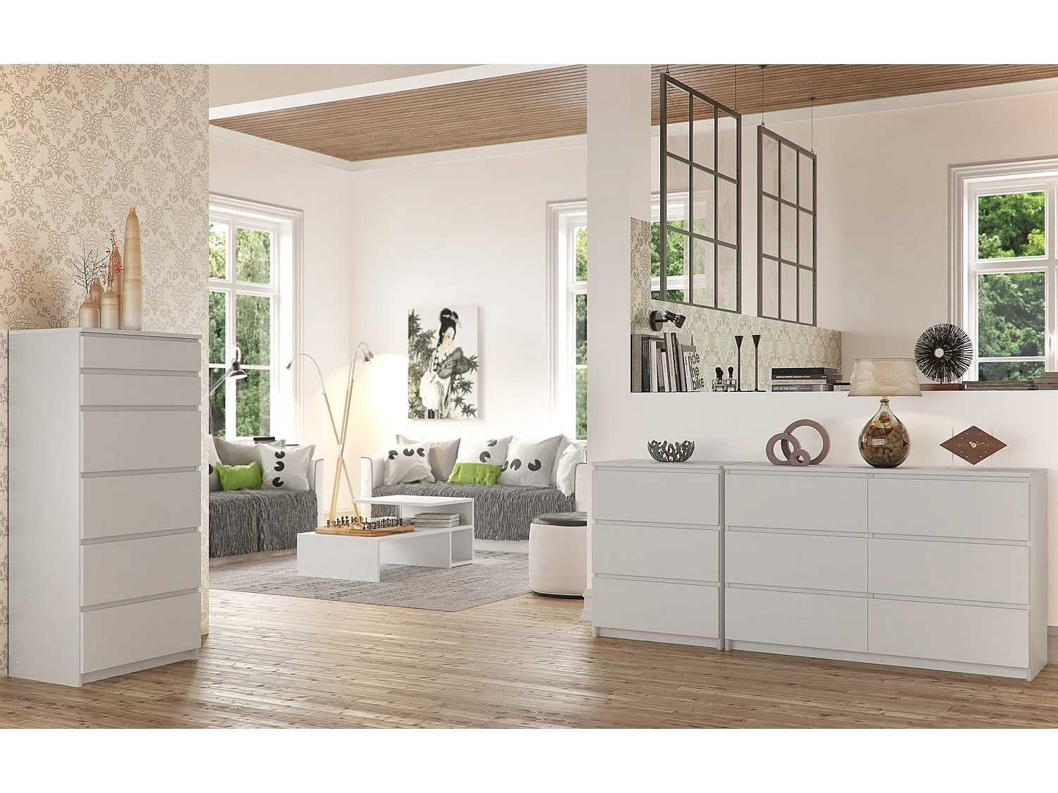 Cômoda Elegante Branca K60 com 6 Gavetas (130x60x40cm) - Mobiliário Moderno e Funcional