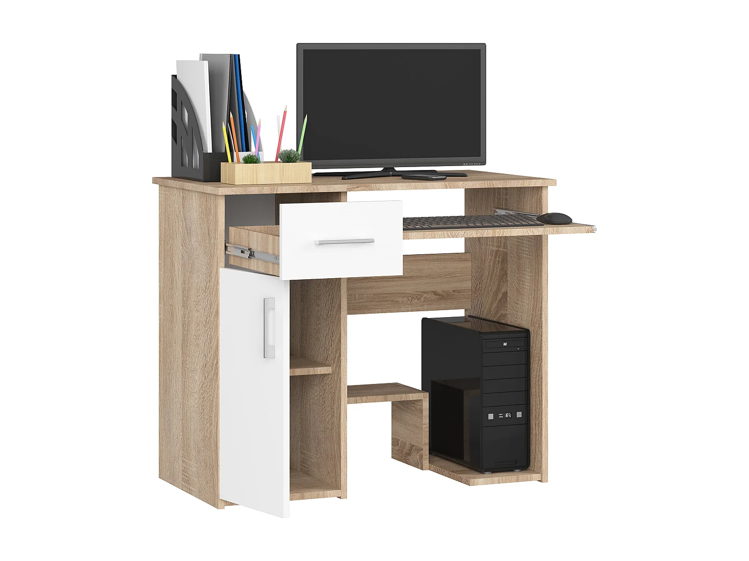 Mesa de Escritório Jay com Gaveta - Carvalho Sonoma/Branco