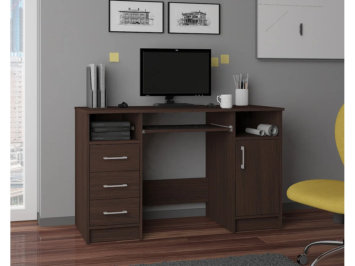 Mesa de Escritório Ana Wenge com Gavetas e Prateleiras