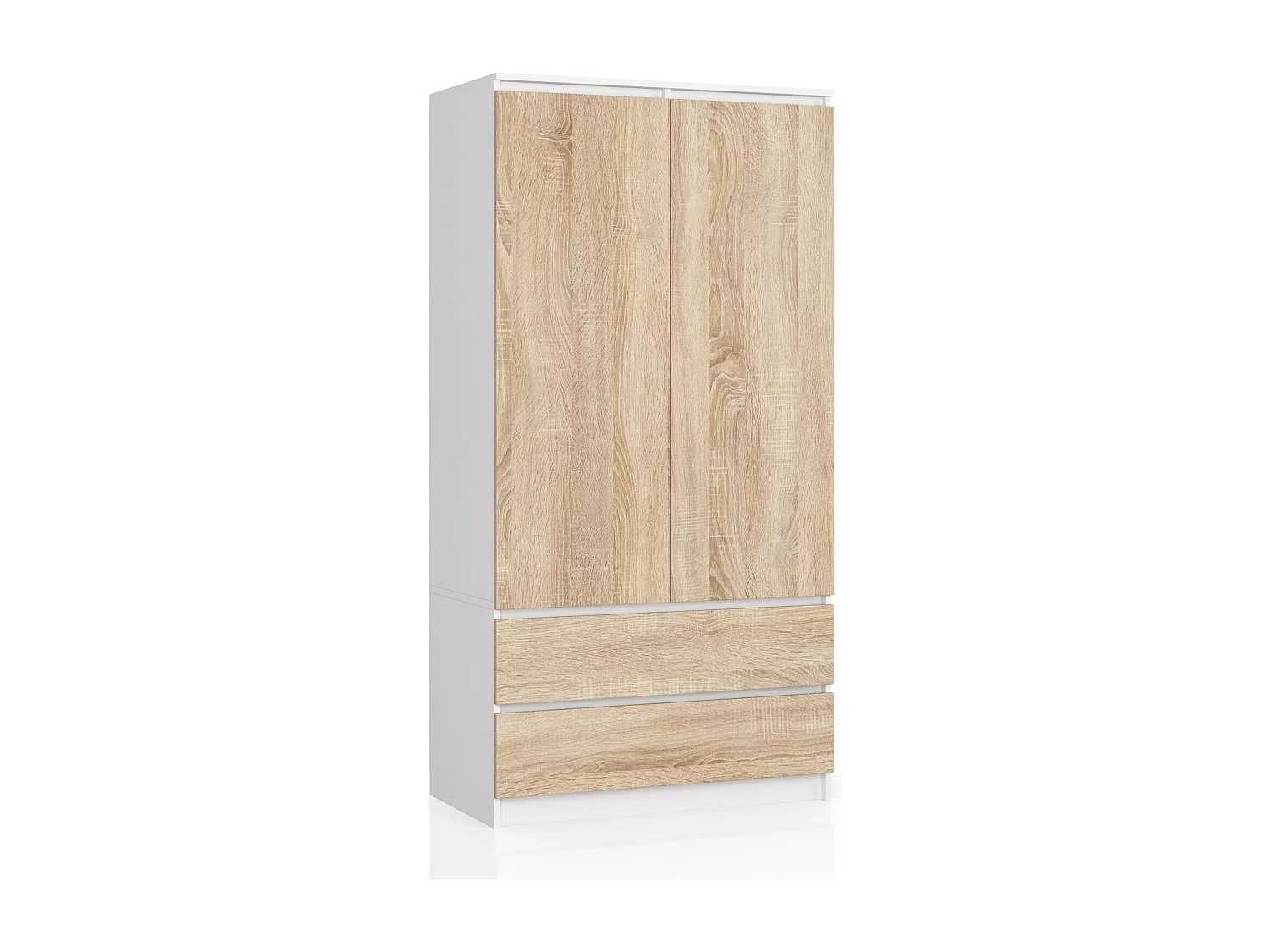 Guarda-Roupa Moderno Branco/Sonoma com 2 Portas e 2 Gavetas - 90x180x51 cm