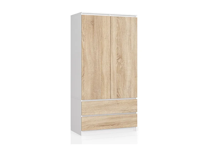 Guarda-Roupa Moderno Branco/Sonoma com 2 Portas e 2 Gavetas - 90x180x51 cm