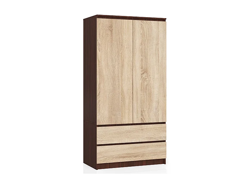 Guarda-Roupa de Piso 90 cm 2 Portas 2 Gavetas Wenge/Sonoma