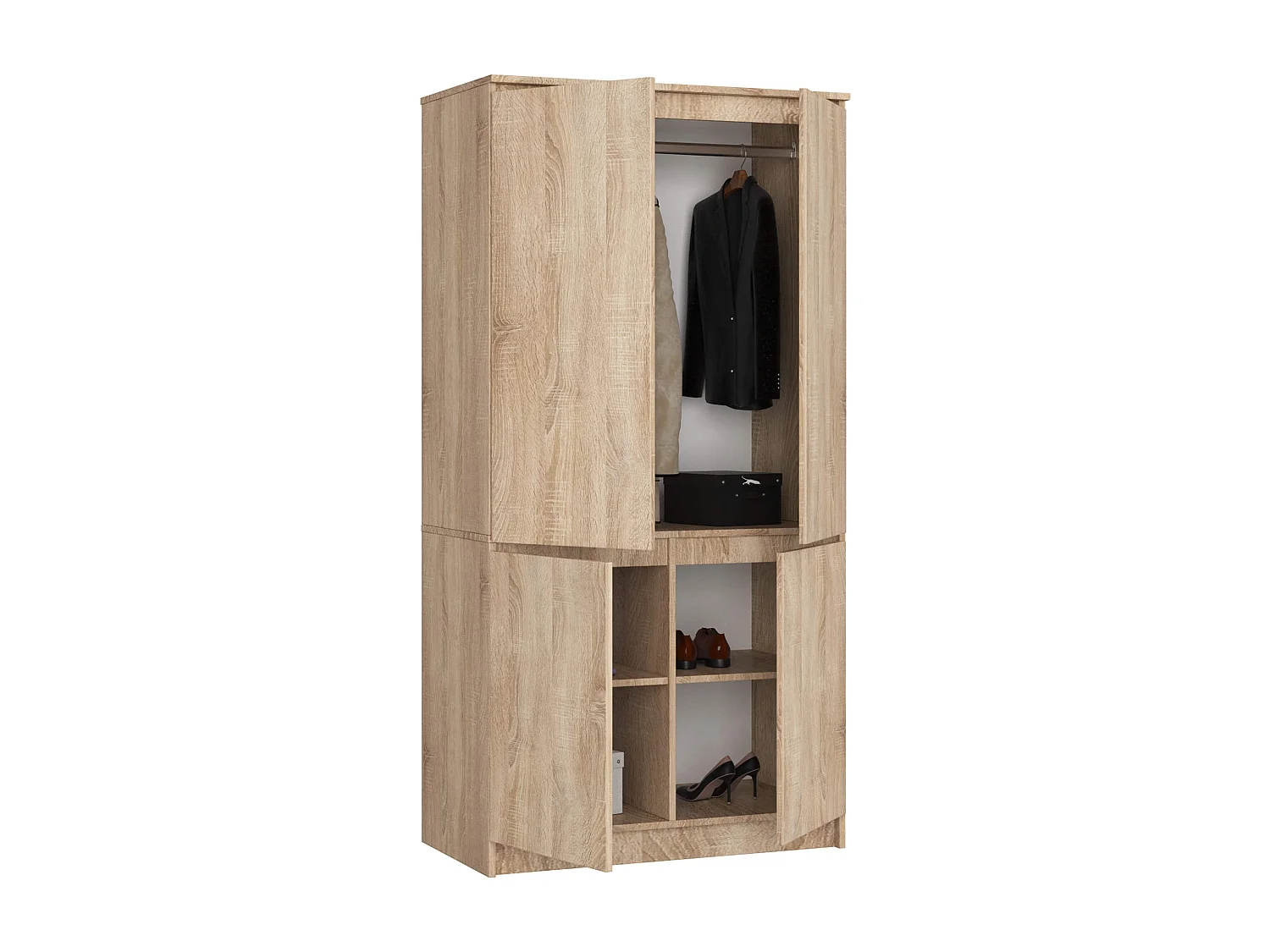 Guarda-roupa Sonoma S90 4 Portas - 90x180x51 cm, Madeira Laminada, Auto Montagem