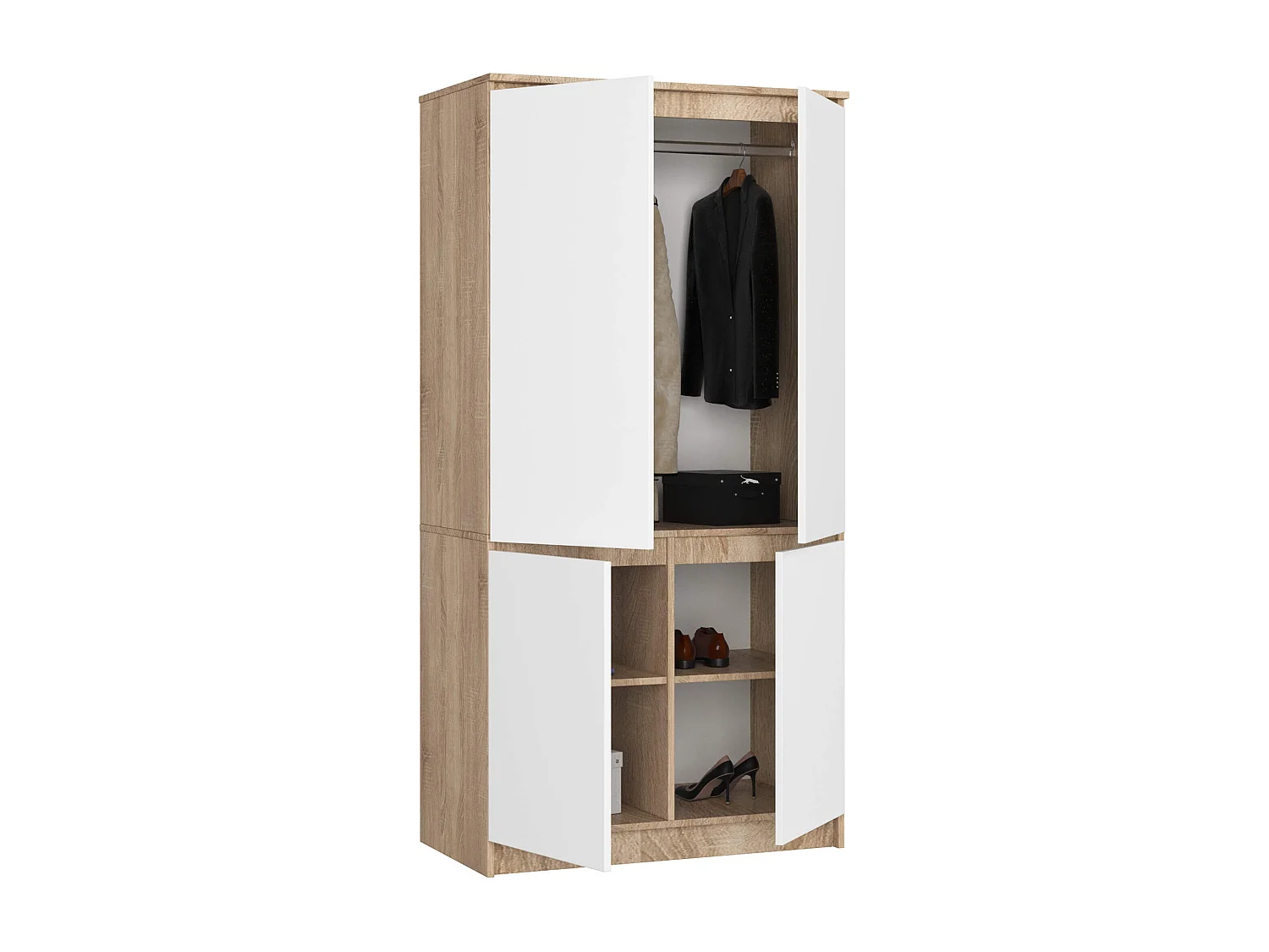 Guarda-Roupa 4 Portas em Carvalho Sonoma e Branco 90 cm - Estilo Moderno, Montagem DIY