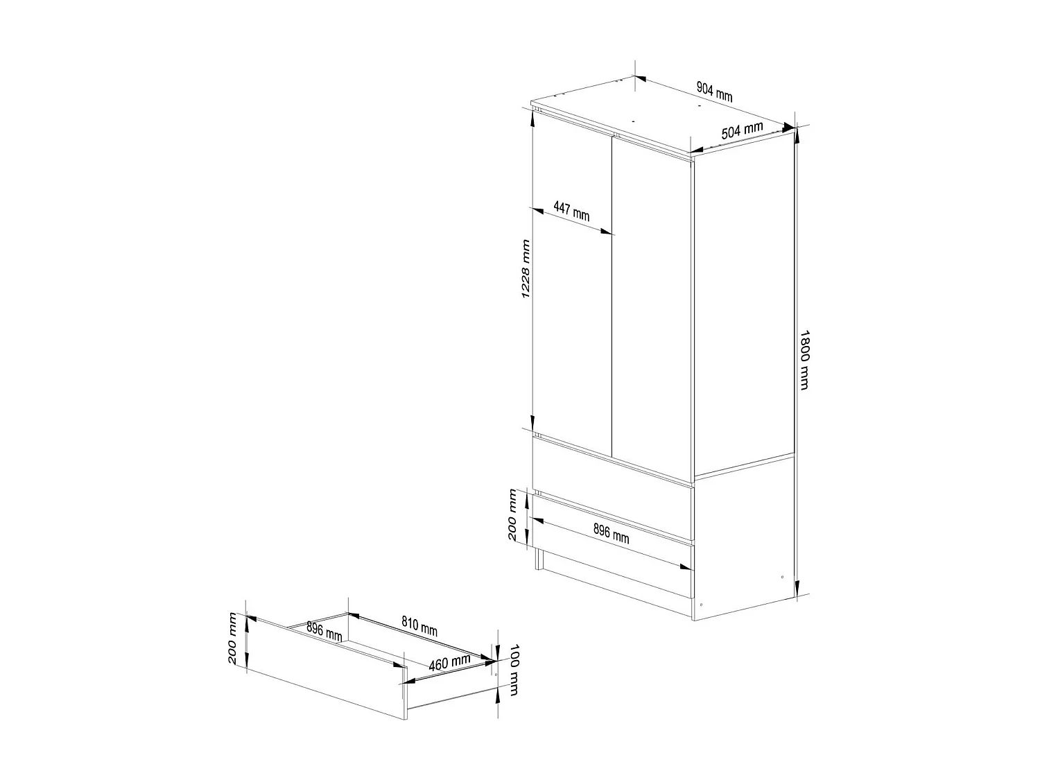 Guarda-roupa Moderno S90 com 2 Portas e 2 Gavetas - Grafite Cinza, 90cm
