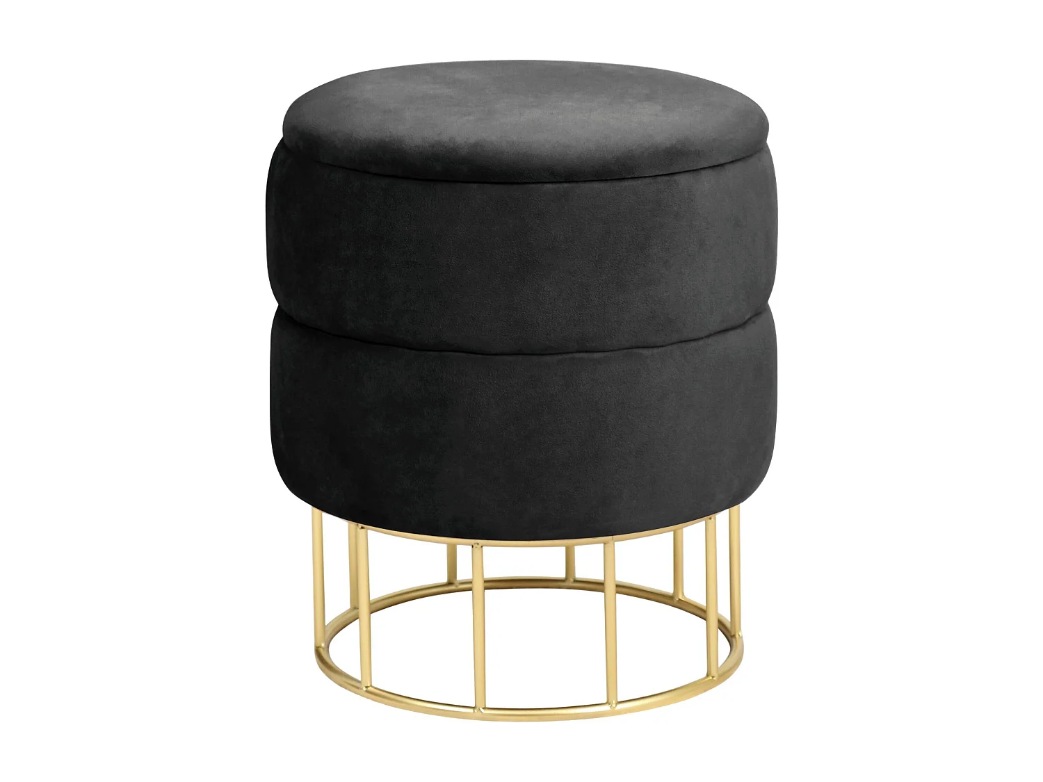 Pufe Elegante Veludo Preto com Base Dourada e Armazenamento