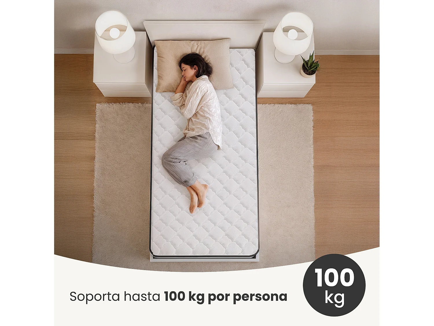 Colchão de molas ensacadas 7 zonas com protetor de colchão H3 90x190 cm