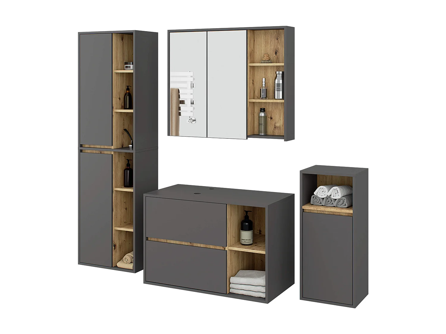 Conjunto de Móveis Suspensos de Banheiro VAMI Grafite Cinza/Dálmata Artisan