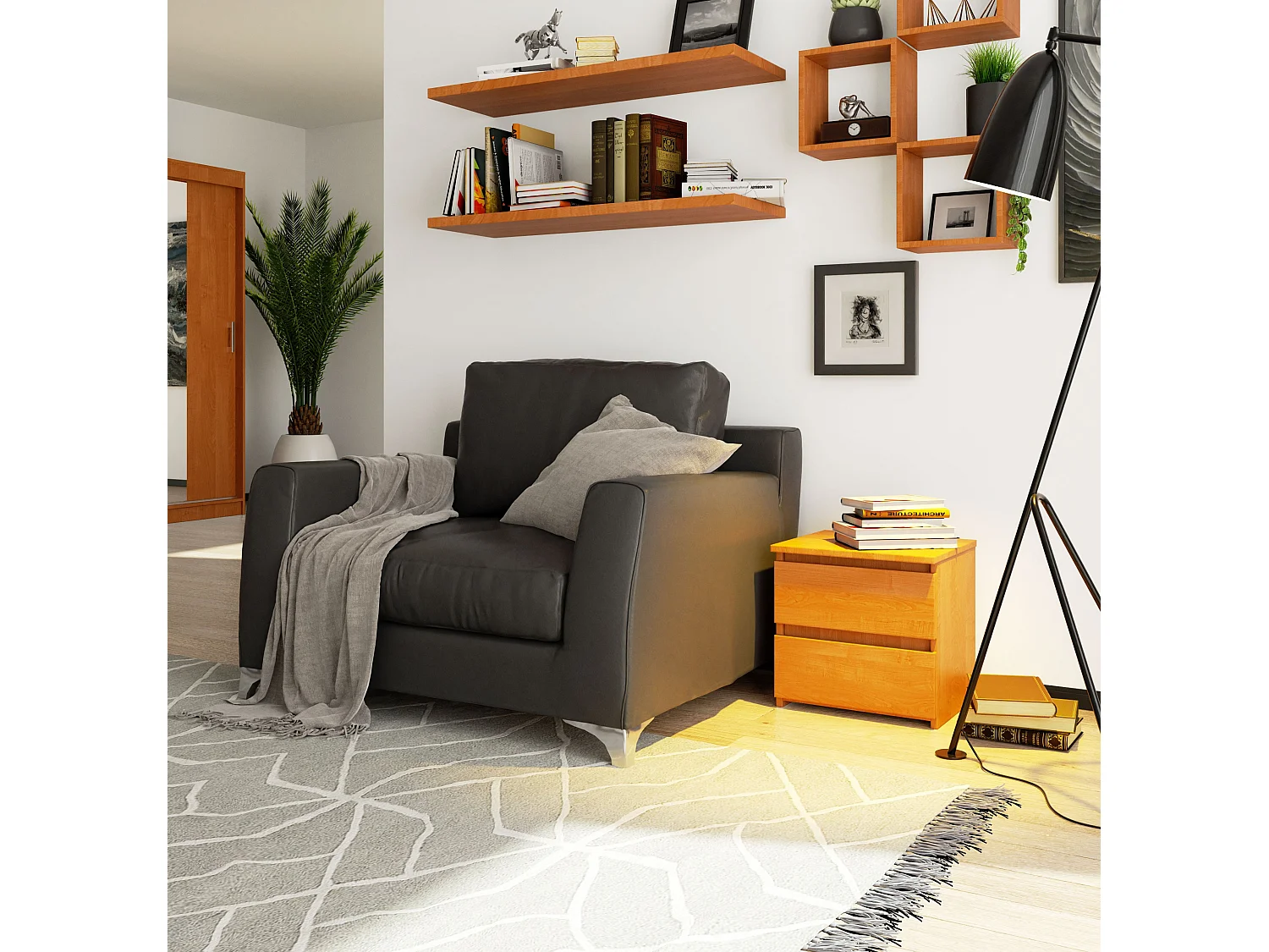 Cômoda Moderna de 2 Gavetas Amieiro - 40x40x35 cm