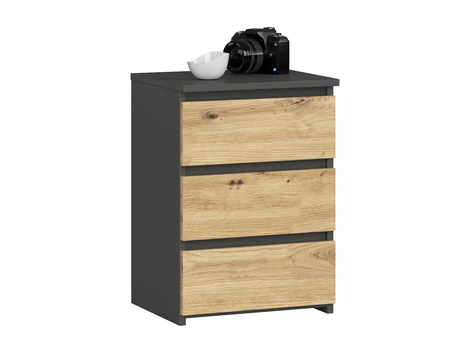 Cômoda Artisana Cinza Grafite com 3 Gavetas - 40x57x35 cm