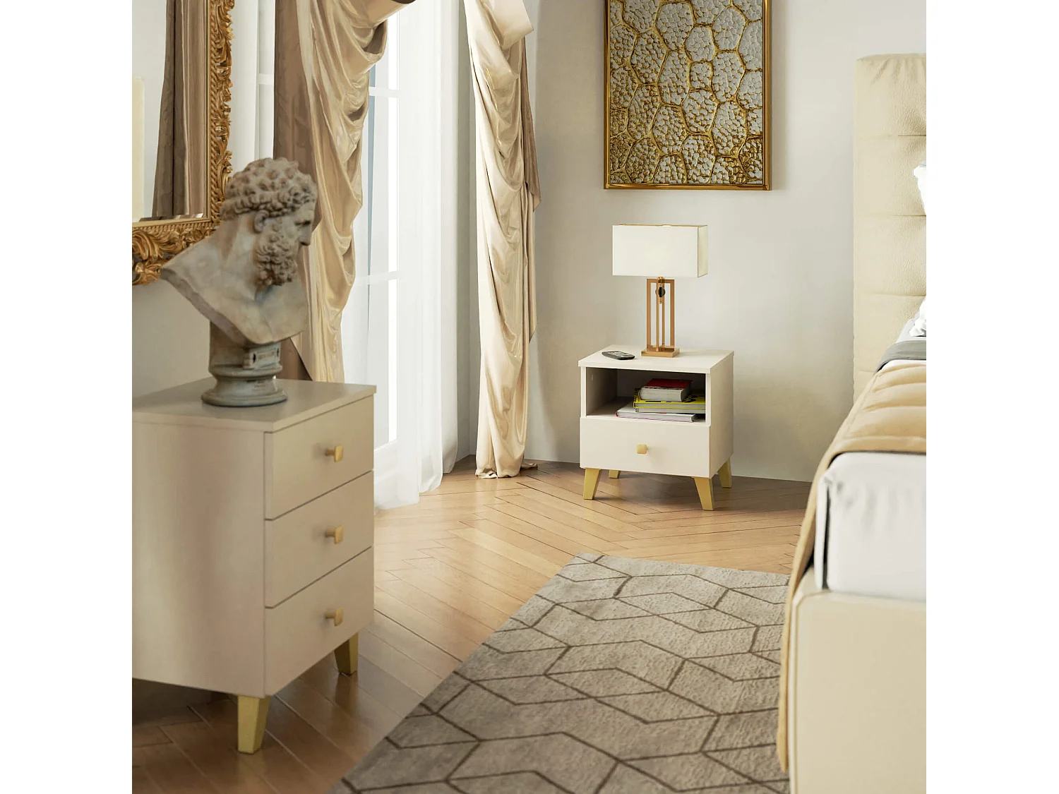 Cômoda MOBI K-01 Kaszmir Dourado com Gaveta e Prateleira