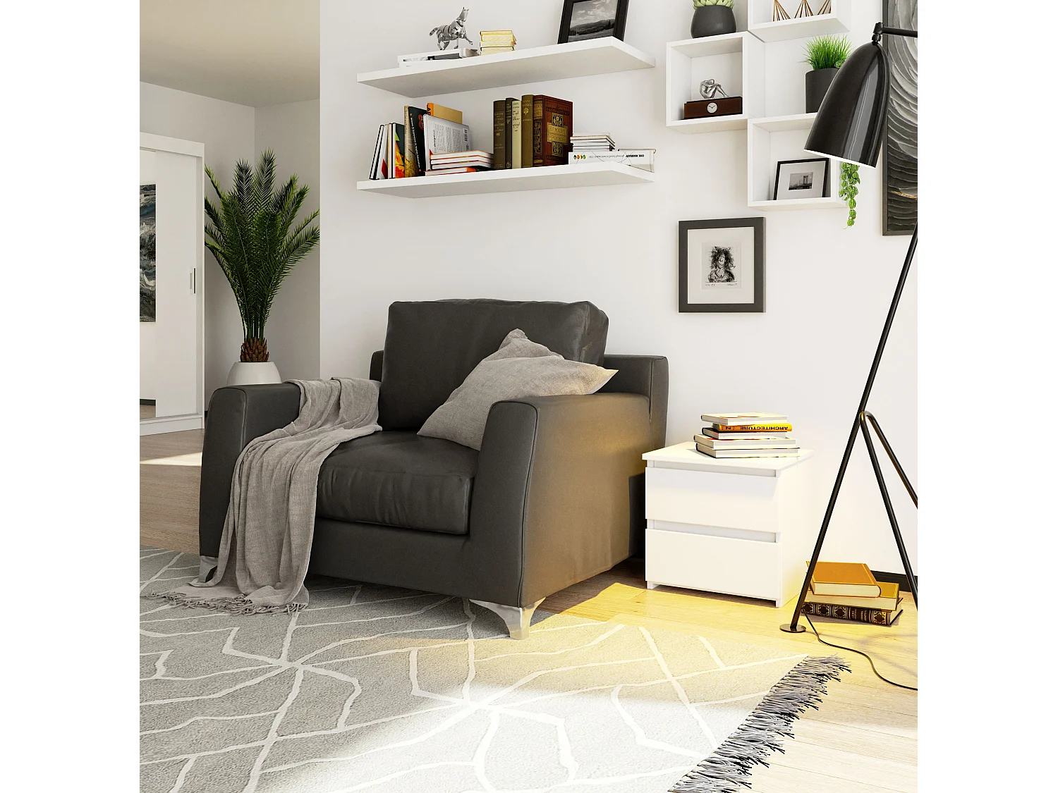 Cômoda Moderna Noc-Bia 2 Gavetas, Laminada Branca, 40x40x35 cm, Design Mat, Auto Montagem