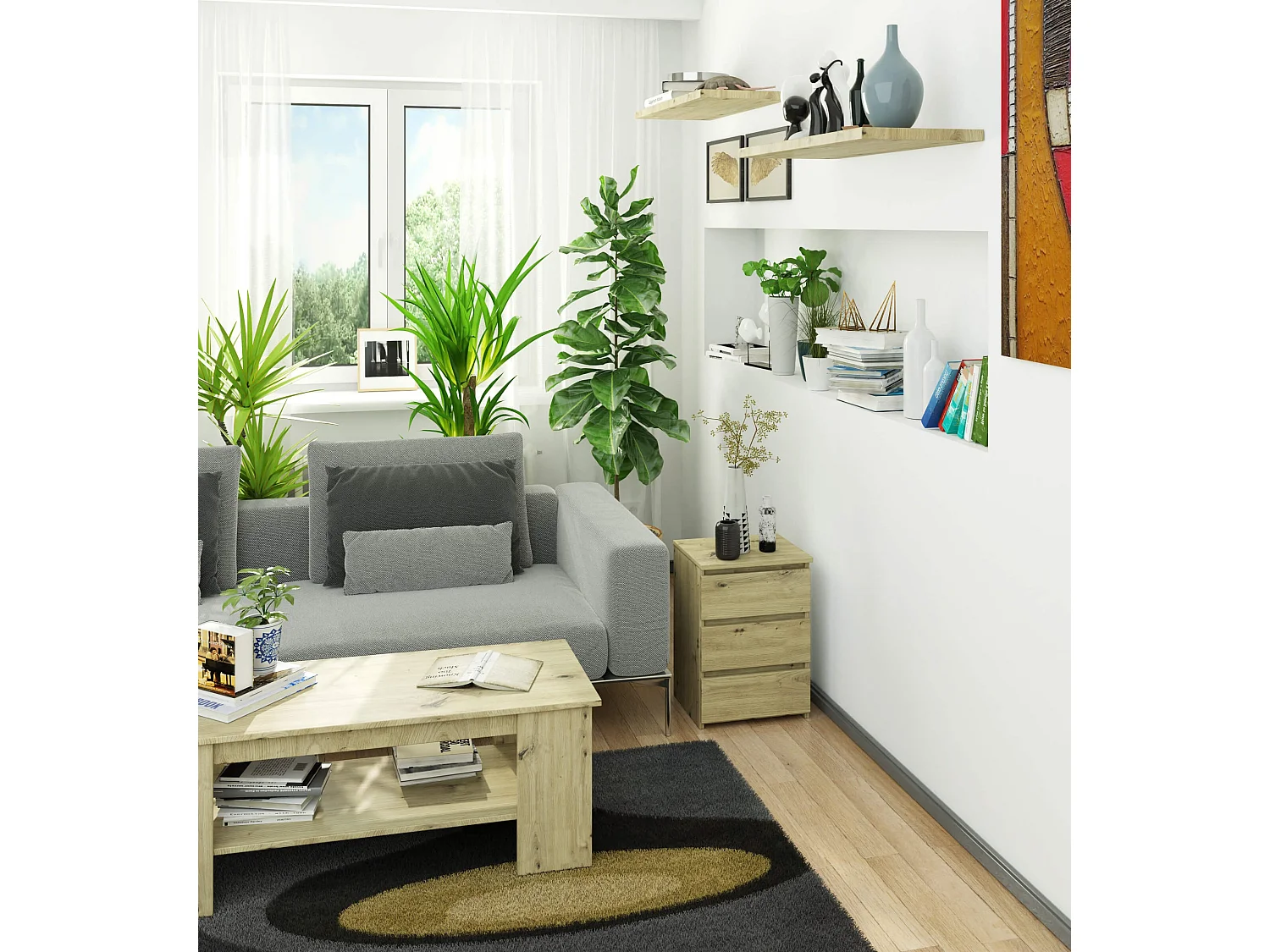 Cômoda de Madeira Artisan Dąb com 3 Gavetas - 40cm Larg, 57cm Alt, 35cm Prof, Montagem DIY