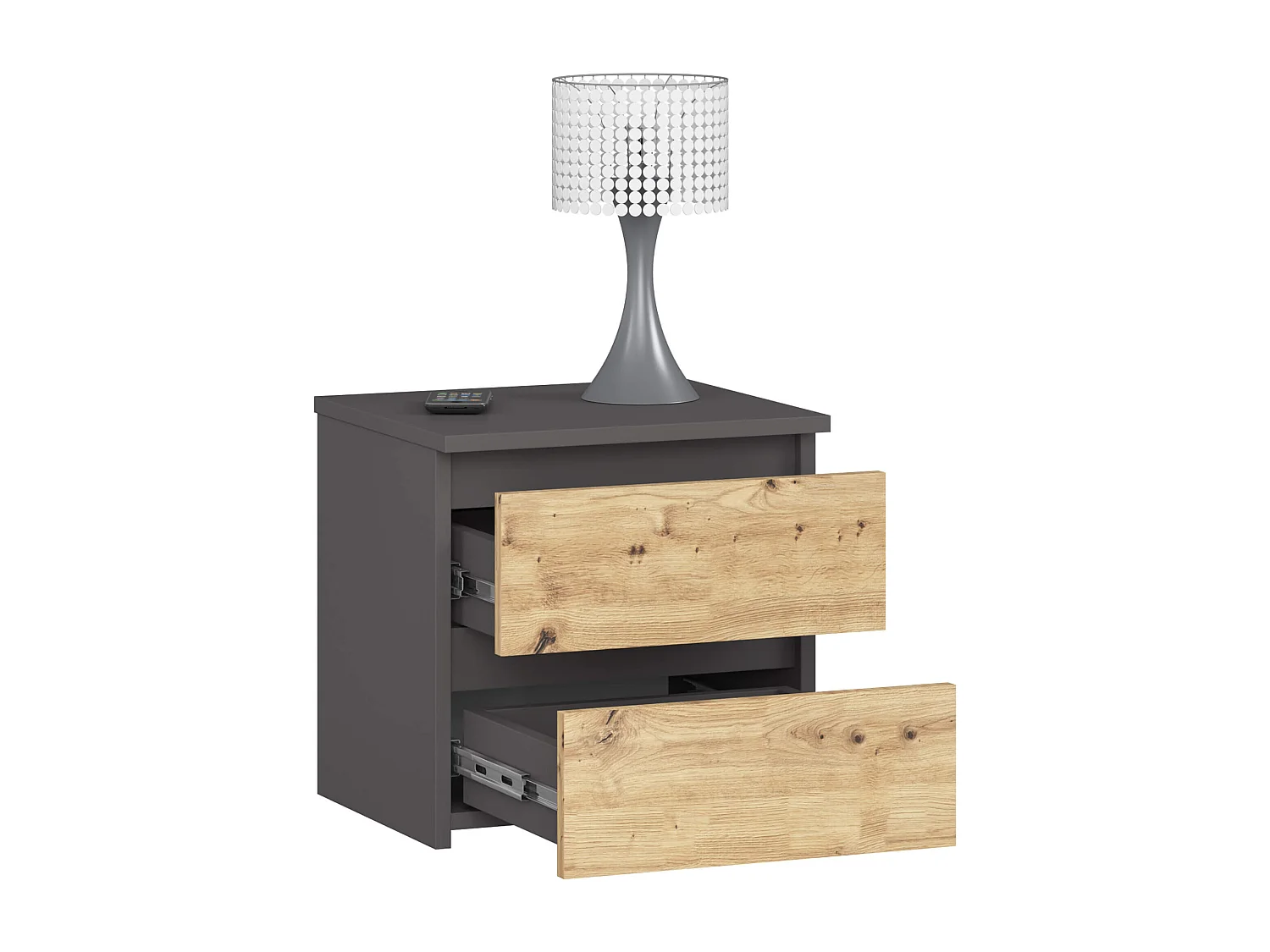 Cômoda Modern Grafite e Carvalho Artisan com 2 Gavetas - Design Compacto e Funcional