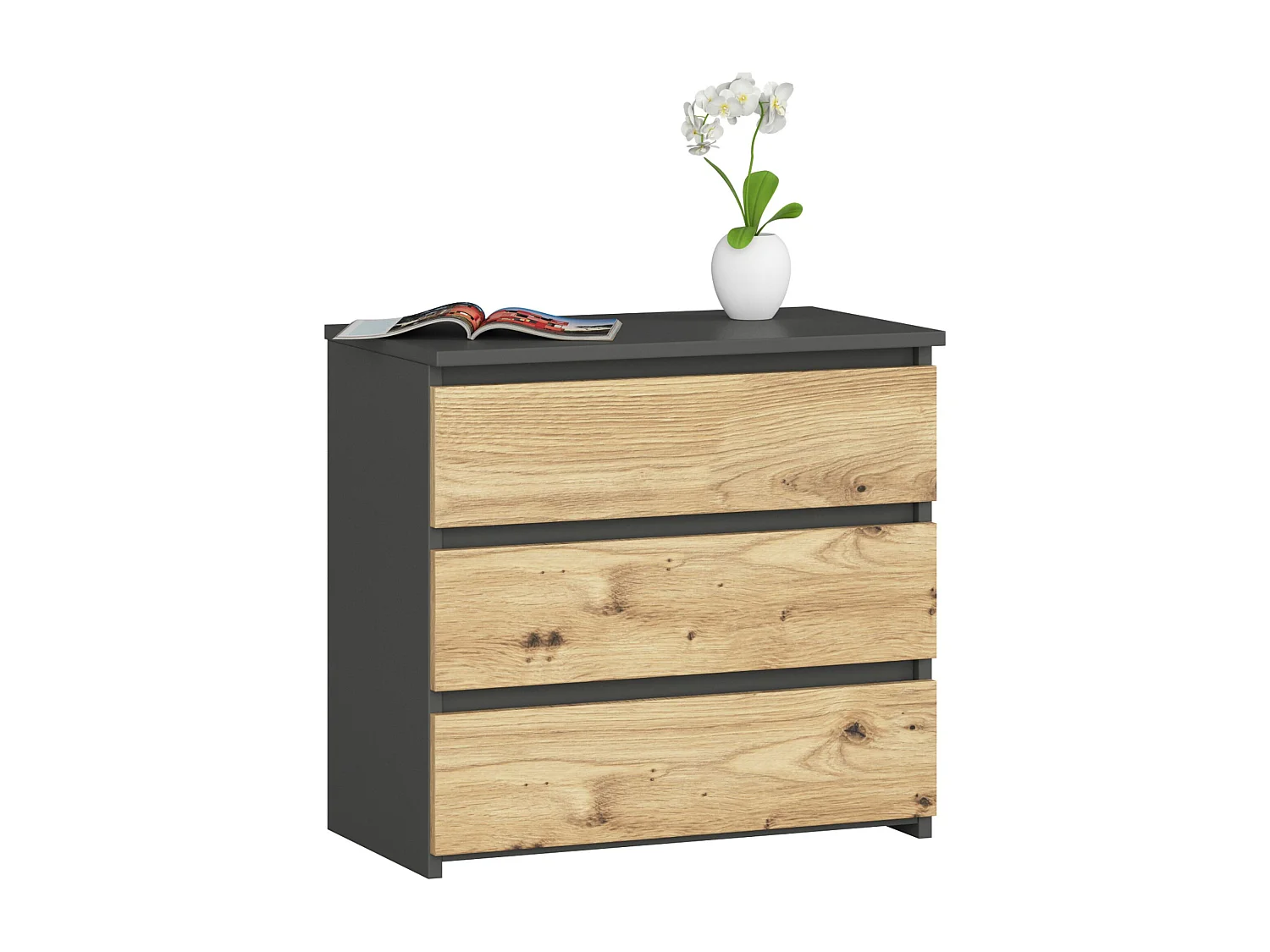 Cômoda Elegância Grafite/Cinza com Três Gavetas Artisan - 60x57x35 cm