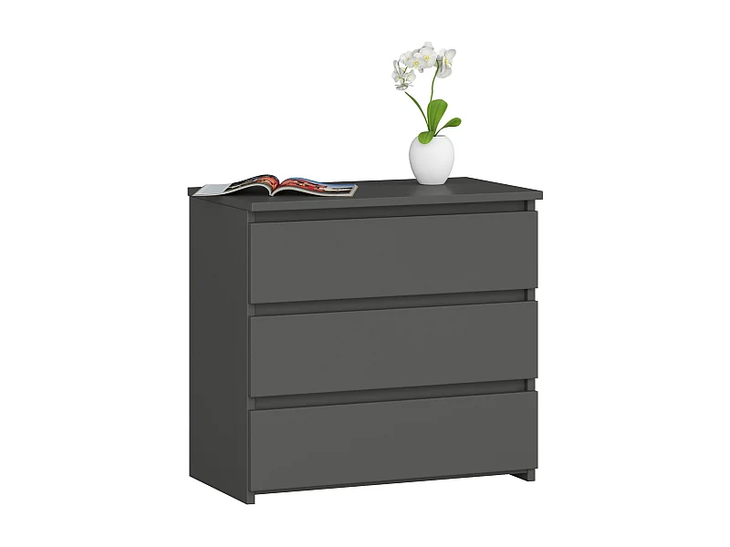 Cômoda Grafite Cinza 3 Gavetas com Bloqueio, Acabamento Fosco, 60x57x35cm, Montagem DIY