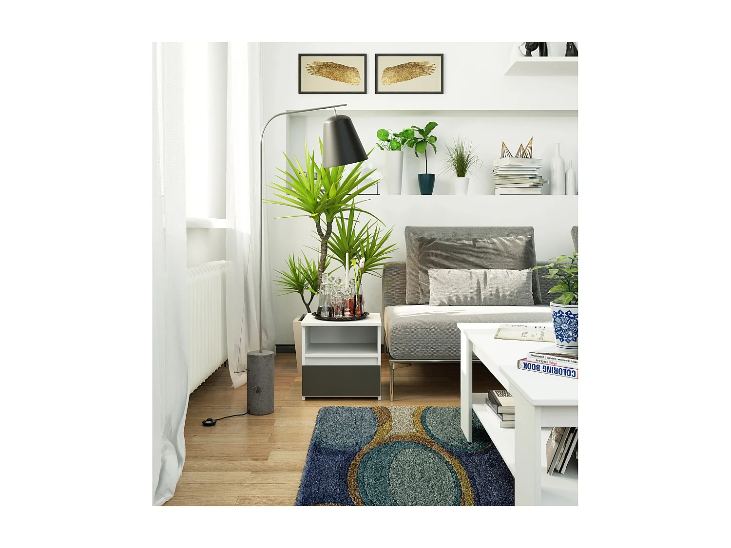 Cômoda Moderna CL1, Branco/Grafite, 40x40 cm, Gaveta com Bloqueio, Puxador ABS, Montagem Fácil