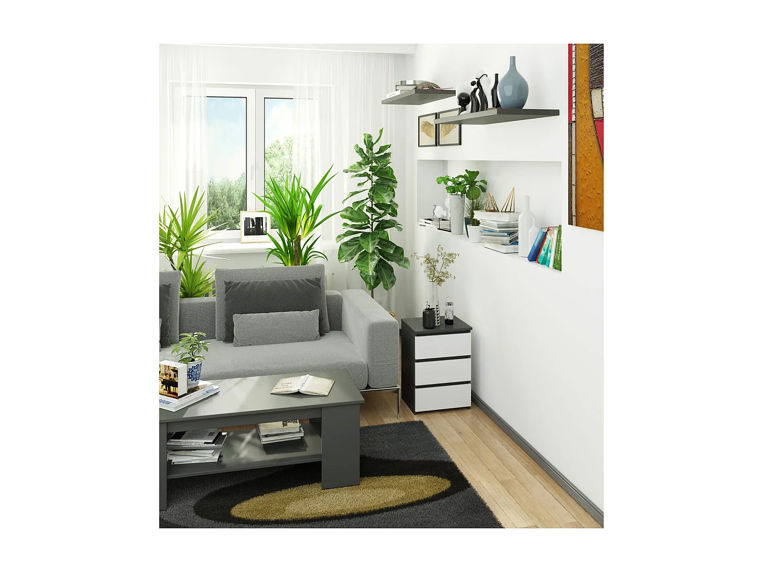 Cômoda Moderna Grafite e Branco com 3 Gavetas - 40x57x35cm, Montagem Fácil