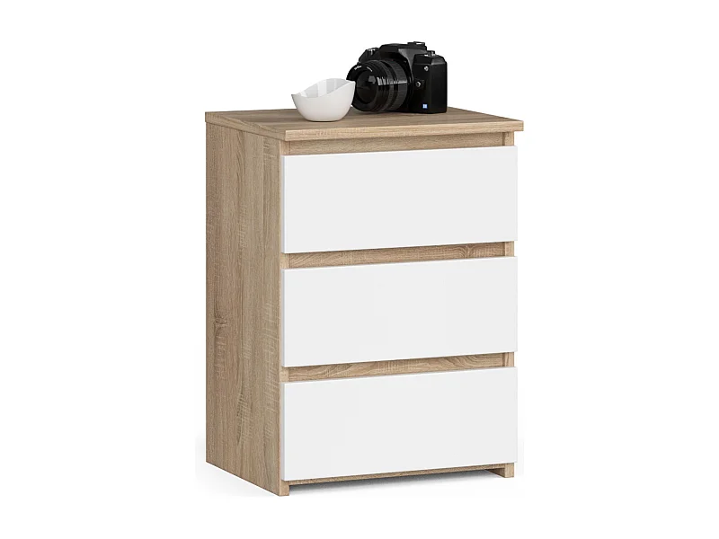 Cômoda Sonoma Carvalho e Branco com 3 Gavetas, Madeira Laminada