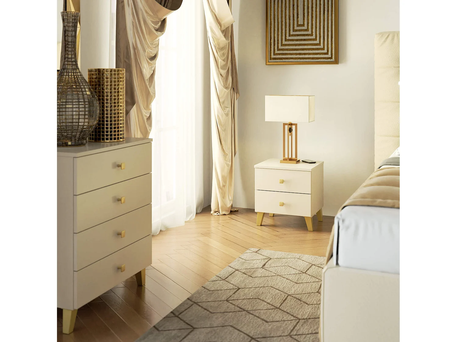 Cômoda MOBI K-02 Kaszmir Dourado - 2 Gavetas, Laminado, Montagem Fácil