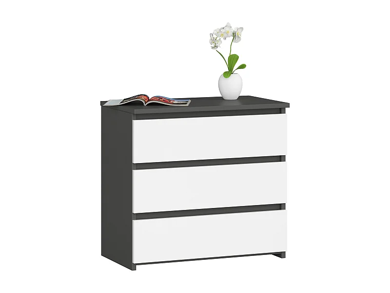Cômoda 3 Gavetas Grafite/Cinza e Branco 60x57x35 cm