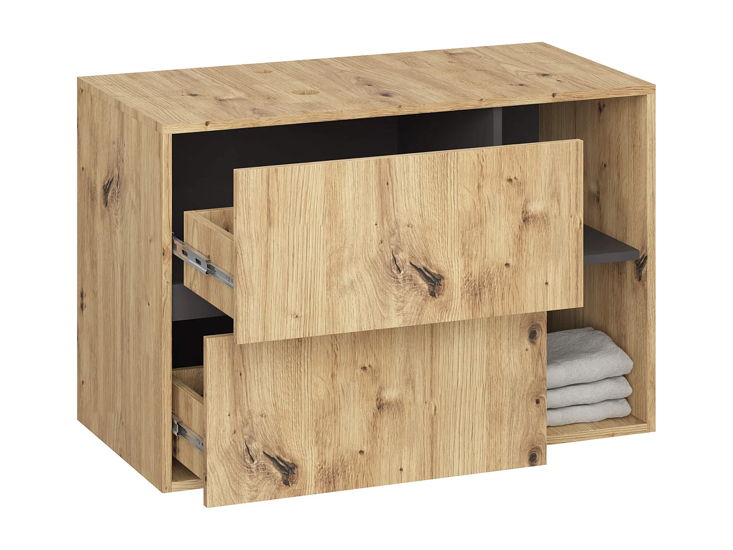 Gabinete Suspenso para Pia de Banheiro VAMI W90 2 Gav. 2 Prate. Carvalho Artisan/Cinza Grafite