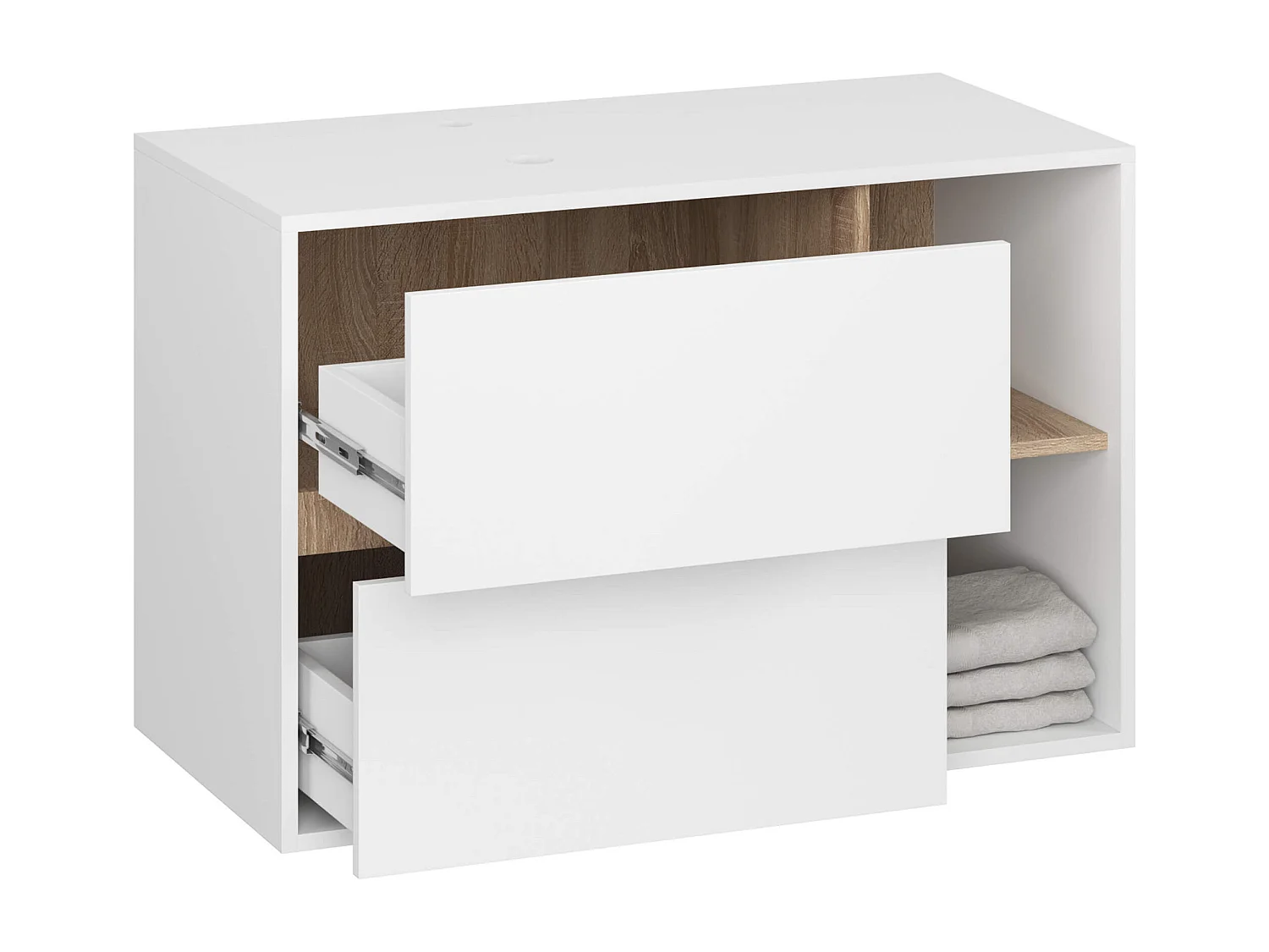 Gabinete Suspenso de Banheiro VAMI 90cm 2 Gavetas 2 Prateleiras Branco/Carvalho Sonoma