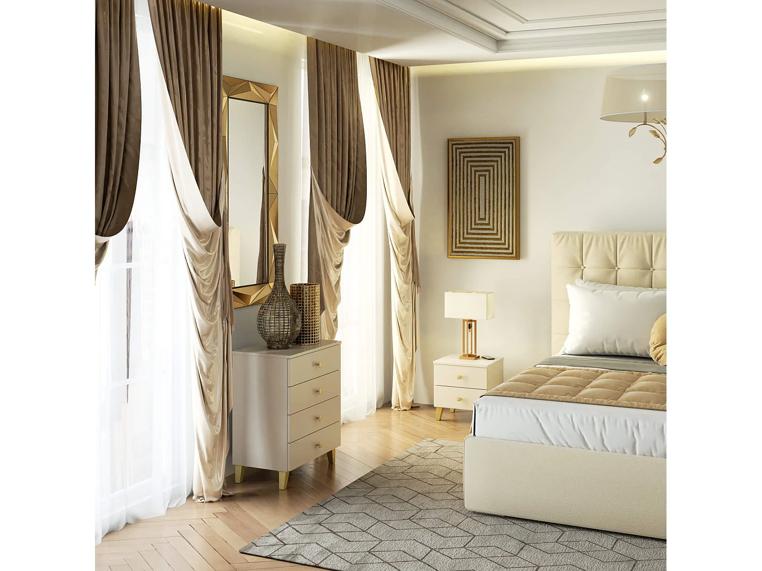 Cômoda de Gavetas MOBI K-04 - Acabamento em Ouro Kashmir, 4 Gavetas, Montagem Fácil