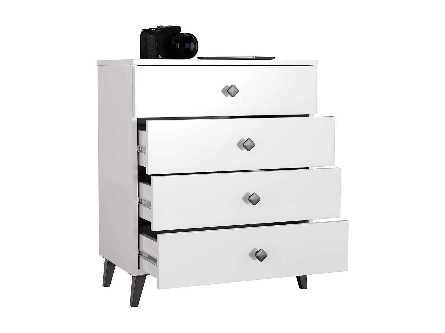 Cômoda Moderna MOBI K-04, Branco e Preto, 4 Gavetas, 60x73x37 cm