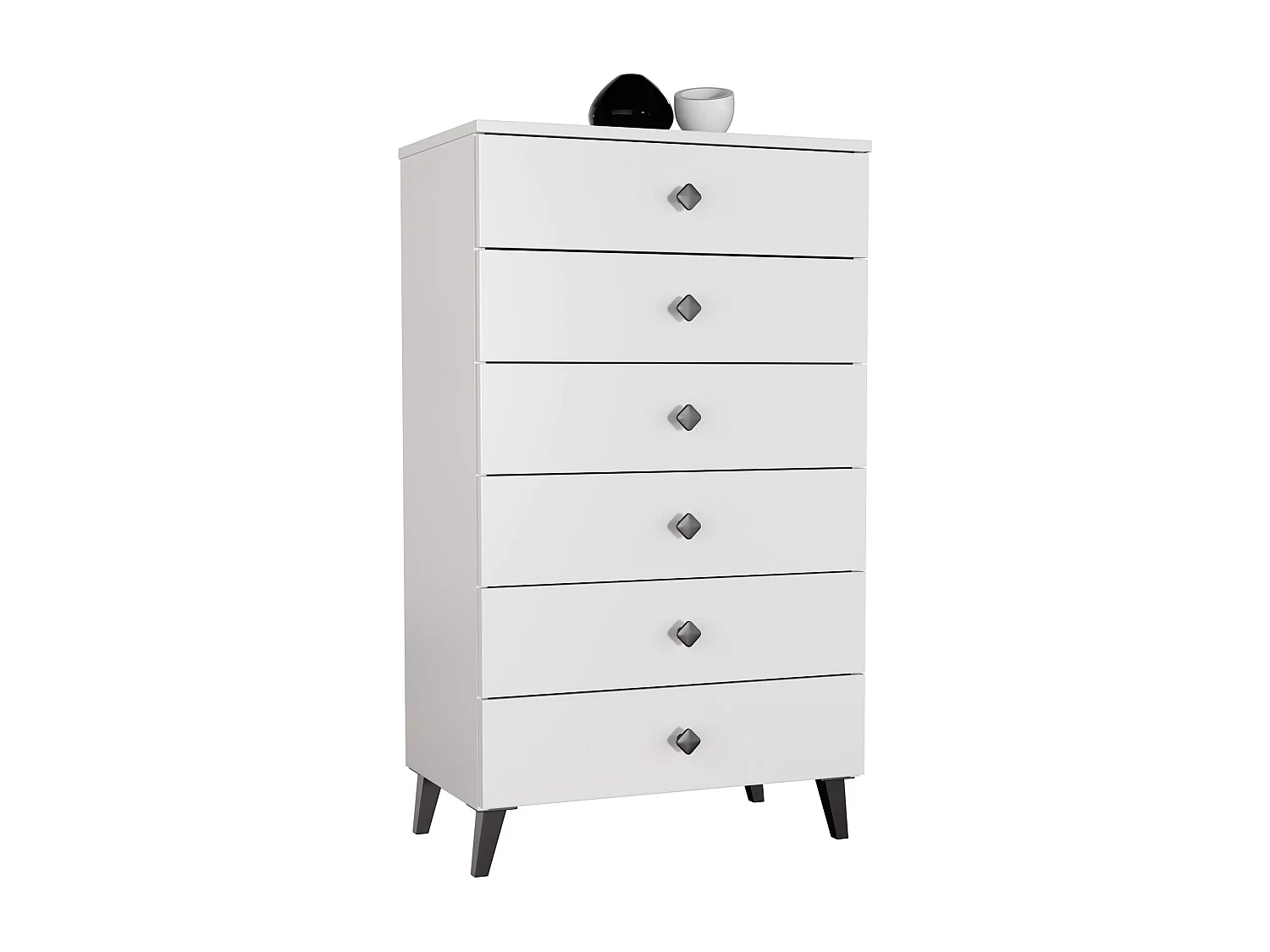 Cômoda Mobi K-06 Branco Preto com 6 Gavetas, Acabamento Fosco, Montagem DIY