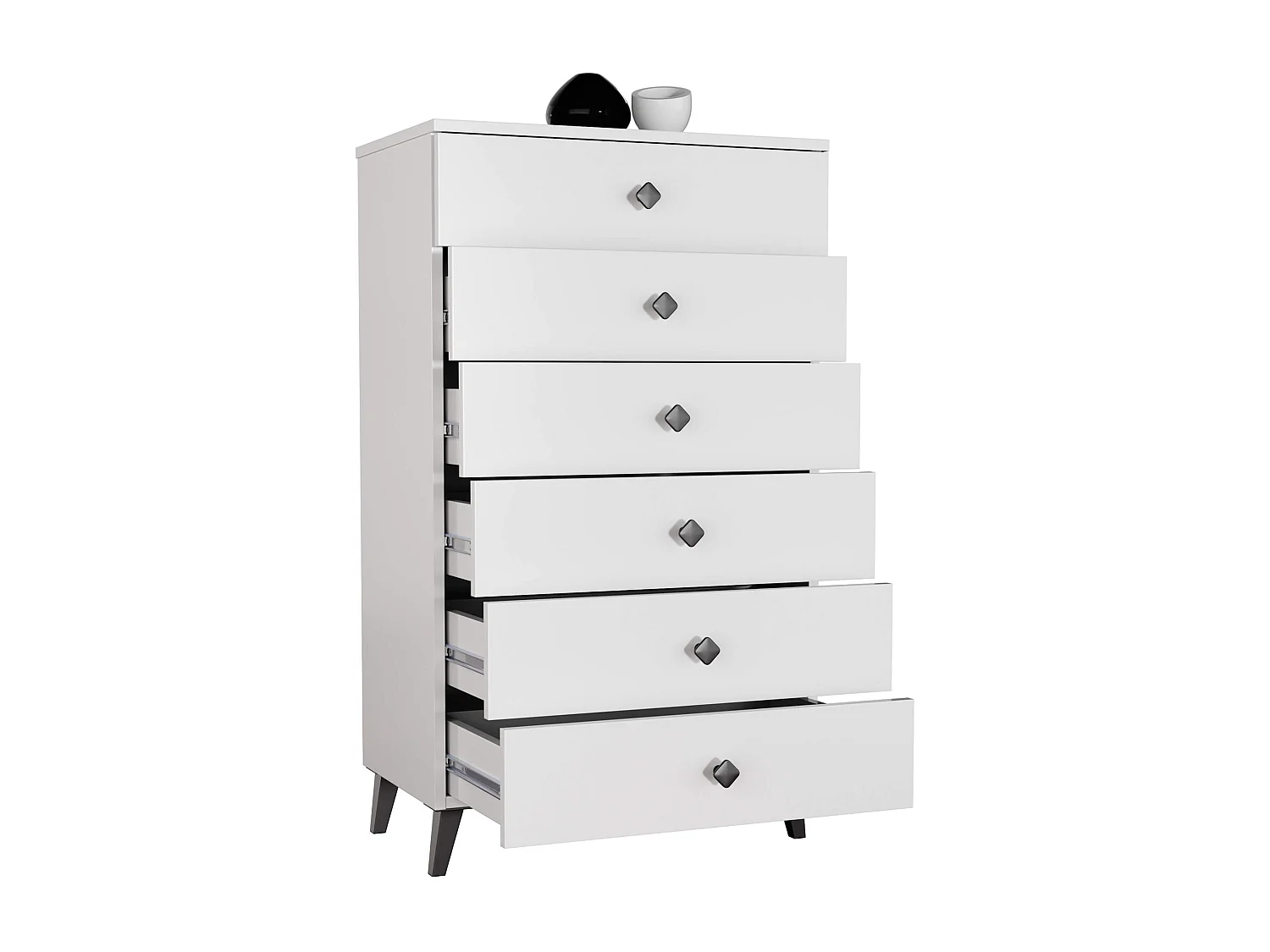 Cômoda Mobi K-06 Branco Preto com 6 Gavetas, Acabamento Fosco, Montagem DIY