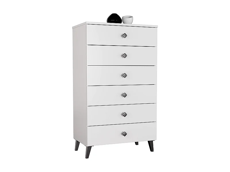 Cômoda Mobi K-06 Branco Preto com 6 Gavetas, Acabamento Fosco, Montagem DIY