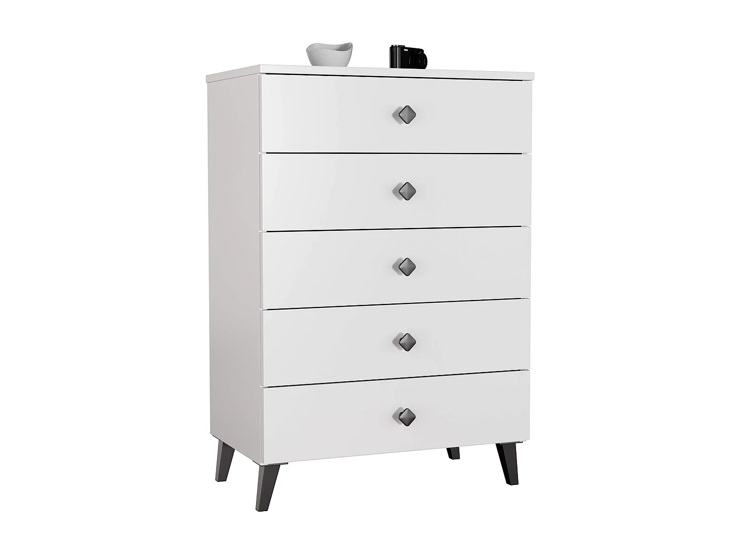 Cómoda MOBI K-05 Branca e Preta com 5 Gavetas, 60x89x37cm, Laminado, Acabamento Fosco