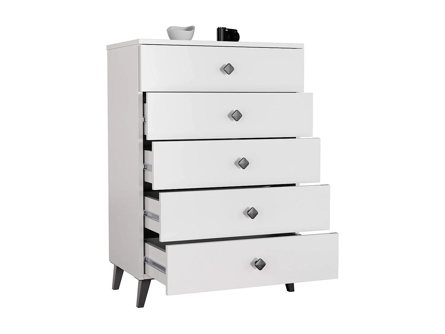 Cómoda MOBI K-05 Branca e Preta com 5 Gavetas, 60x89x37cm, Laminado, Acabamento Fosco