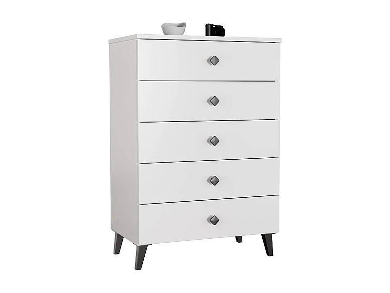 Cómoda MOBI K-05 Branca e Preta com 5 Gavetas, 60x89x37cm, Laminado, Acabamento Fosco