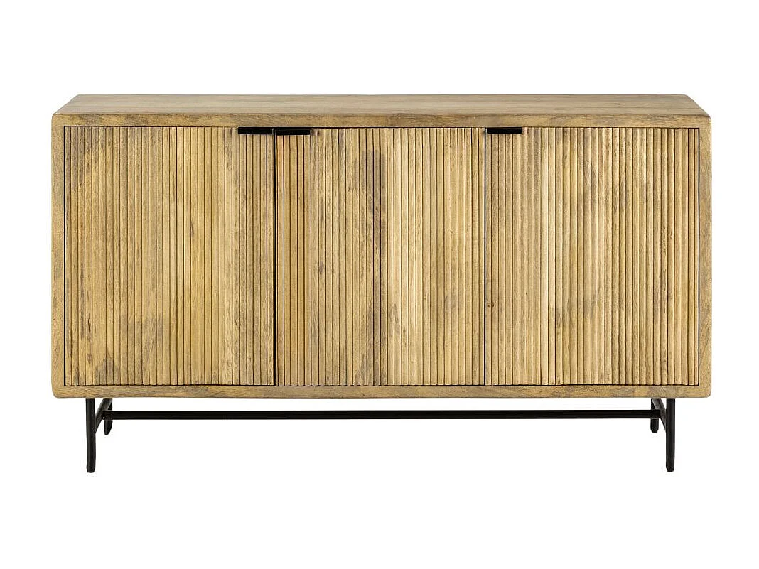 Buffet 3 portes en manguier massif relief graphique vertical piètement métal laqué noir - MELKA