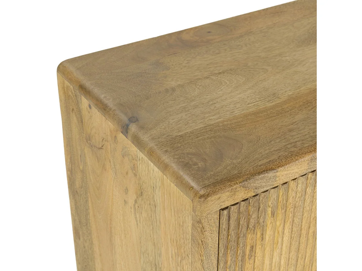 Buffet 3 portes en manguier massif relief graphique vertical piètement métal laqué noir - MELKA