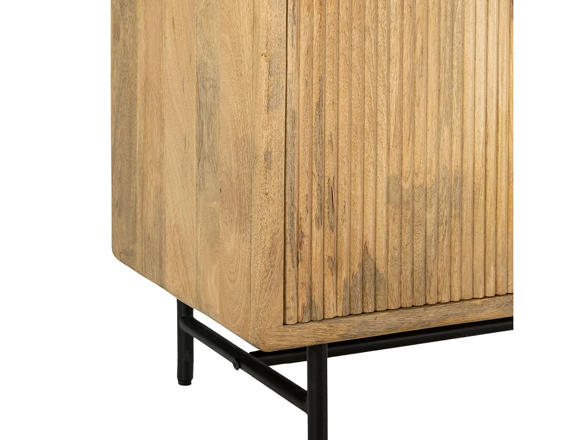 Buffet 3 portes en manguier massif relief graphique vertical piètement métal laqué noir - MELKA