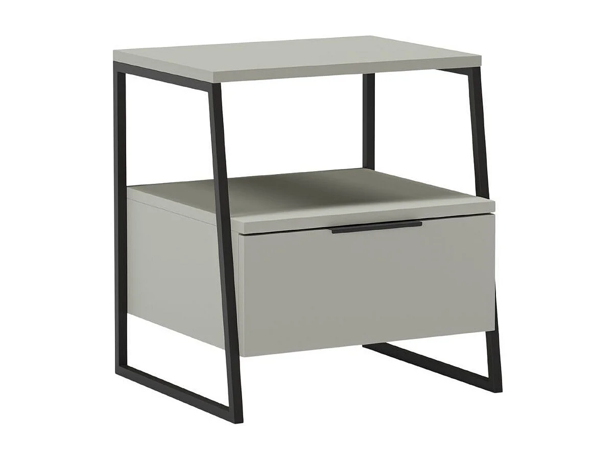 Chevet 2 niveaux avec 1 tiroir en mélaminé vert sauge et structure en métal laqué noir - VELIANI